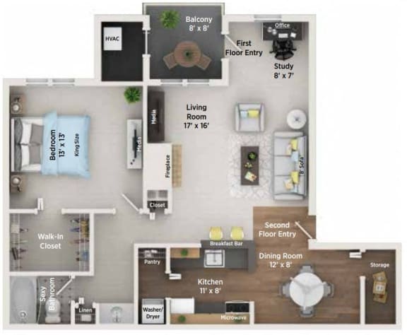 Floor Plan  One Bedroom One Bath Floor Plan at Village Club of Farmington Hills, Farmington Hills, 48331