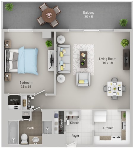 Floor Plan  1 Bedroom, 1 Bath