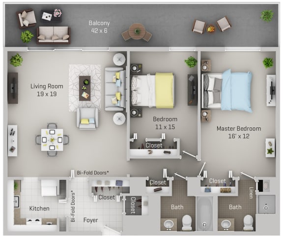 Floor Plan  2 Bedroom, 2 Bath