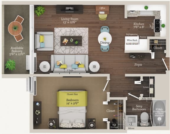 Floor Plan  Floor Plan A1 AFF at City Club Apartments Lafayette Park, Detroit