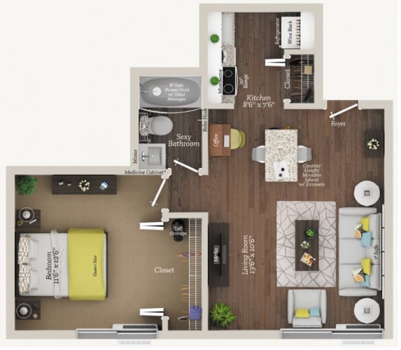 Floor Plan  Floor Plan A2 AFF at City Club Apartments Lafayette Park, Detroit, Michigan