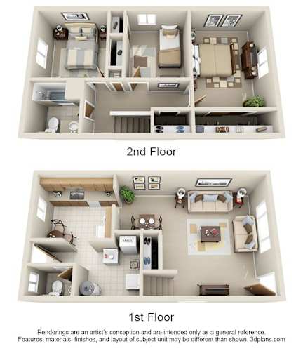 Floor Plan  Two images of a house layout, one showing the first floor and the other showing the second floor.