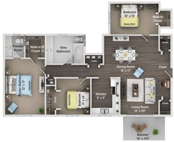 Floor Plan  plan D at Village Club of Royal Oak, Royal Oak, 48067