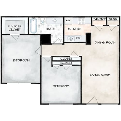 Floor Plan  Two bedroom floor plan 864 square feet