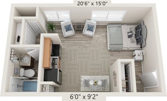 Floor Plan  The Carson Floor Plan at The Loop on Greenfield Apartments, Oak Park, 48237