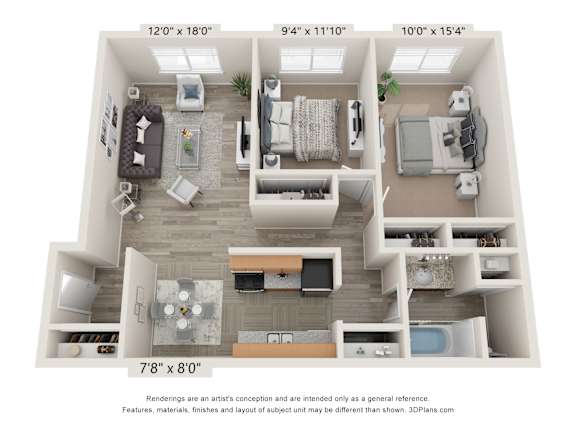 Floor Plan  The Thompson Floor Plan at The Loop on Greenfield Apartments, Michigan, 48237