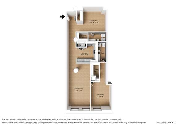 Floor Plan  A floor plan of a property with a kitchen, living room, and bedrooms.