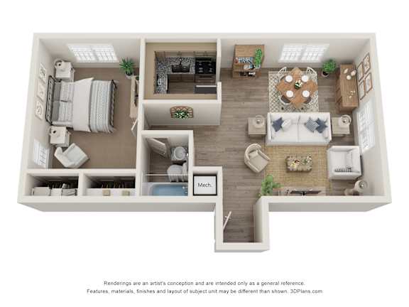 Floor Plan  a stylized floor plan with a bedroom and a living room