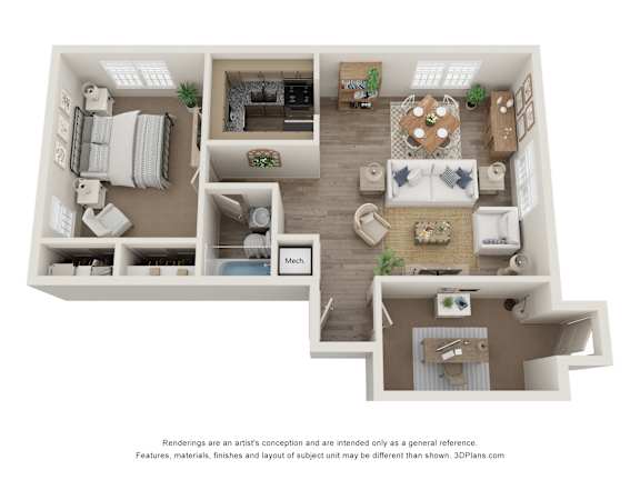 Floor Plan  a stylized floor plan with a bedroom and living room