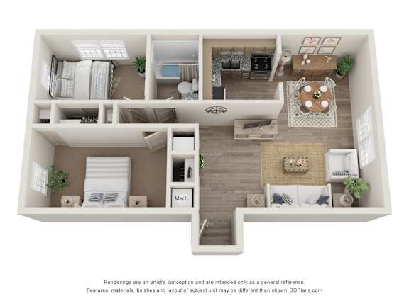 Floor Plan  a stylized floor plan with a bedroom and a living room