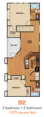 Floor Plan  B2 (Premium) - 2 bed 2 bath 1075 sqft