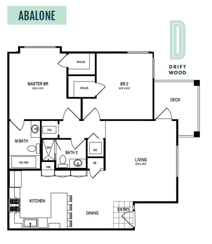 Floor Plan  2 Bedroom 2 Bath Floor Plan Layout - 1073 Square Feet  at Driftwood, San Diego, 92109
