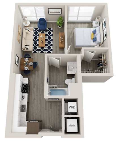 Floor Plan  Emerald A2 1 bed 1 bath 600 square feet floor plan