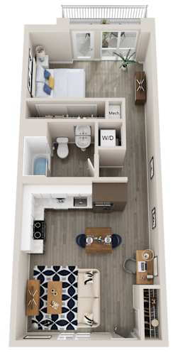 Floor Plan  Emerald A3 1 bed 1 bath 623 square foot floor plan