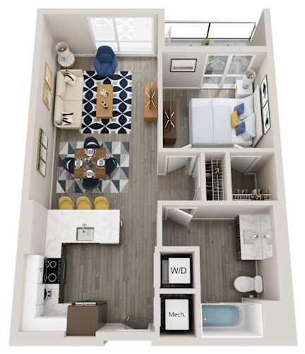 Floor Plan  Emerald A4 1 bed 1 bath 656 square foot floor plan