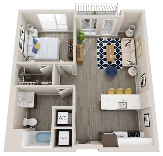 Floor Plan  Emerald A5 1 Bed 1 Bath 667 Square Feet Floor Plan