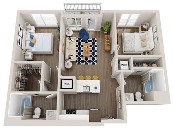 Floor Plan  Emerald B1 2 Bed 2 Bath 881 square feet