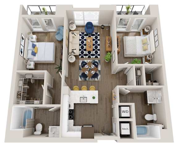Floor Plan  Emerald B2 2 Bed 2 Bath 992 Square Foot Floor Plan