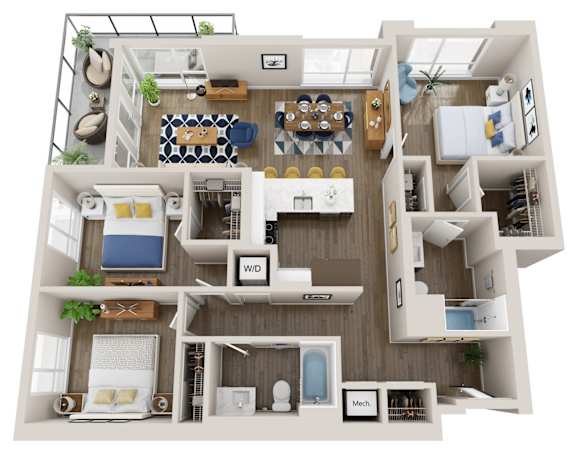 Floor Plan  Emerald C1 3 Bed 2 Bath 1260 Floor Plan