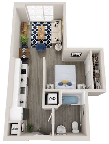 Floor Plan  Emerald S2 studio 1 bath floor plan