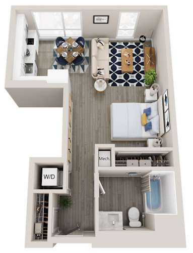 Floor Plan  Emerald S6 Studio 1 bath floor plan