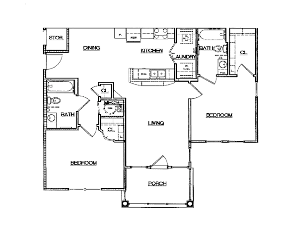 Floor Plan  A black and white image of a house floor plan.