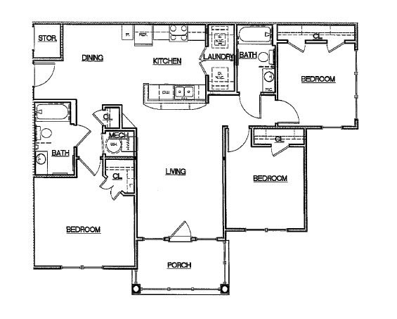 Floor Plan  A black and white floor plan of a house with labeled rooms.