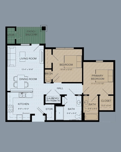 Floor Plan  A floor plan of a house with a living room, dining room, kitchen, and three bedrooms.
