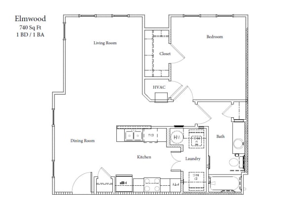 Floor Plan  Elmwood (1 BR | 1 BA)