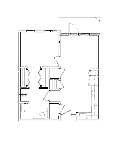 Floor Plan  A black and white drawing of a floor plan with multiple rooms and sections.