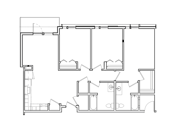 Floor Plan  A black and white floor plan of a house with multiple rooms.