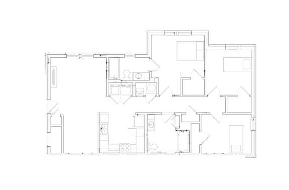 Floor Plan  A black and white floor plan of a house with multiple rooms.