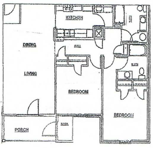 Floor Plan  A black and white floor plan of a house with labeled rooms.