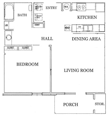 Floor Plan  A floor plan of a house with labeled rooms such as kitchen, living room, and bathroom.