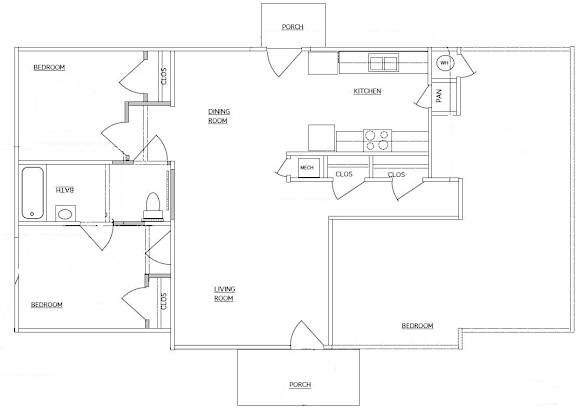 Floor Plan  A black and white floor plan of a house with labeled rooms.