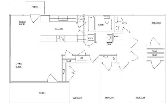 Floor Plan  A black and white floor plan of a house with labeled rooms.