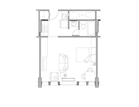 Floor Plan  a floor plan of a small house with a bedroom and a living room