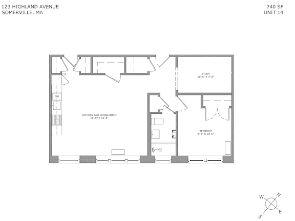 Floor Plan  one bedroom and den floorplan unit 14