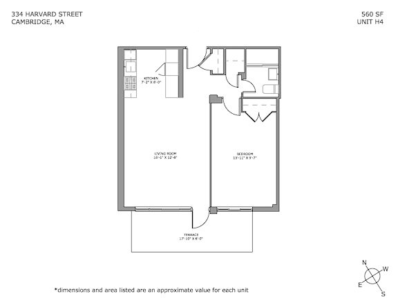 Floor Plan  One bedroom w/balcony floorplan example Unit H4