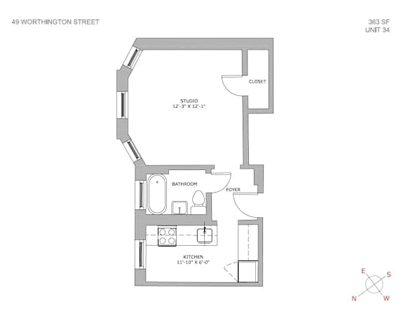 Floor Plan  a floor plan of a 1 bedroom apartment