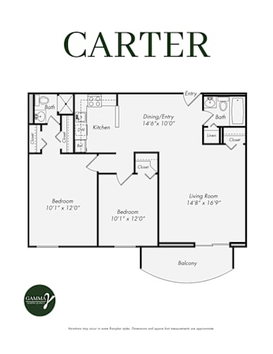 Floor Plan  Two Bedroom Two Bath Apartment
