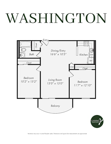 Floor Plan  Two Bedroom One Bath Apartment