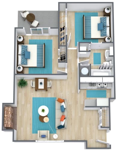 Floor Plan  3d floor plan of two bedroom at Eddingham place near KU University of Kansas