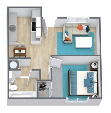 Floor Plan  a stylized floor plan with a bedroom and living room