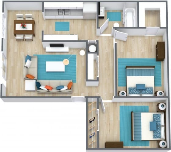 Floor Plan  3d image of a two bedroom floor plan