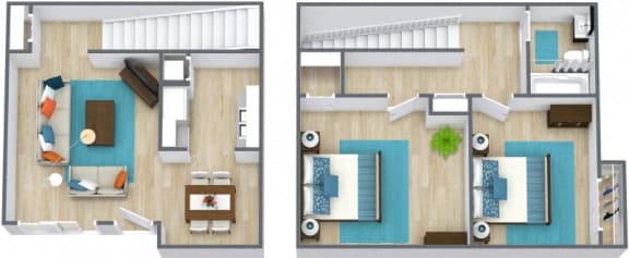 Floor Plan  3d photo of two bedroom townhome