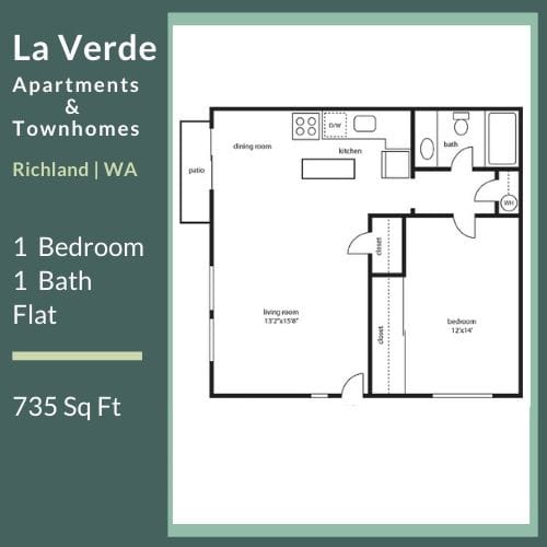 Floor Plan  La Verde Apartments One Bedroom One Bathroom Floor Plan