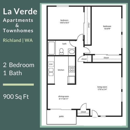Floor Plan  La Verde Apartments Two Bedroom One Bathroom Floor Plan