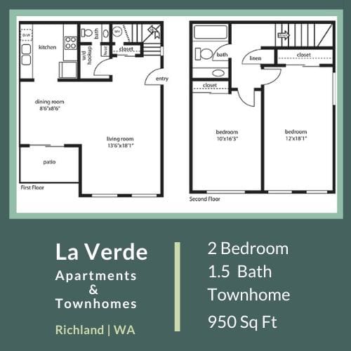 Floor Plan  La Verde Apartments Two Bedroom One and a Half Bathrooms Floor Plan