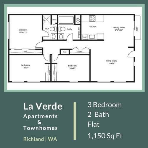 Floor Plan  La Verde Apartments Three Bedroom Two Bathroom Floor Plan